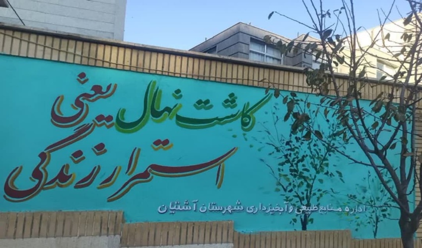 ترویج فرهنگ منابع طبیعی ، درخت و درخت کاری با دیوار نویسی در شهرستان آشتیان